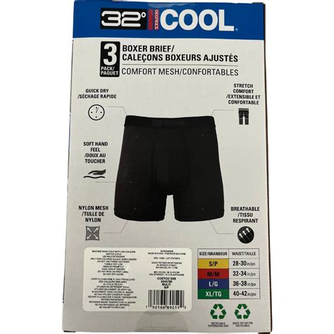 32 Degrees Cool Men's Black & Grey Boxer Briefs 3 Pack / Various Sizes ...