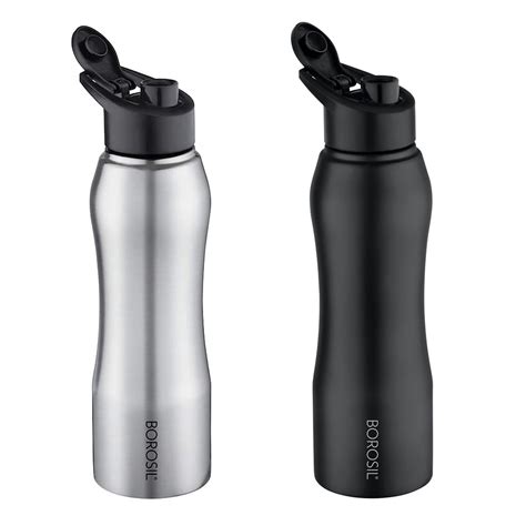 Borosil Grip N Sip Stainless Steel Fridge Bottle – 1L, Set of 2 (Silver ...