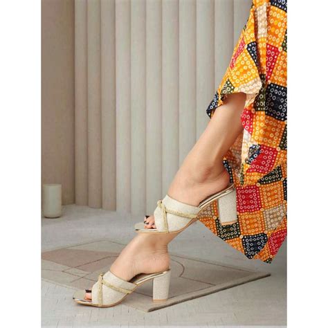 Buy ELLE Gold Square Toe Women Heels Online