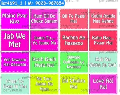Romantic Bollywood movie names in Bollywood theme