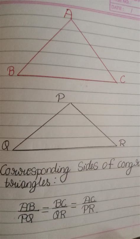 if triangle ABC is congruent to triangle PQR, write the ratios of ...