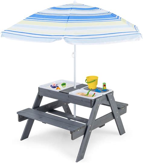 HONEY JOY Kids Picnic Table, 4 in 1 Cedar Wooden Sand & Water Table w ...