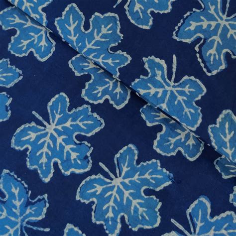 Pure Cotton Special Ankola Indigo With Fig Leaf Hand Block Print Fabri ...
