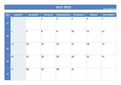 July 2025 calendar -Calendar.best