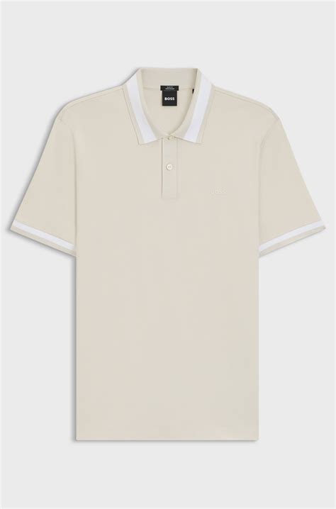 BOSS - Mercerised-cotton slim-fit polo shirt with structured trims ...