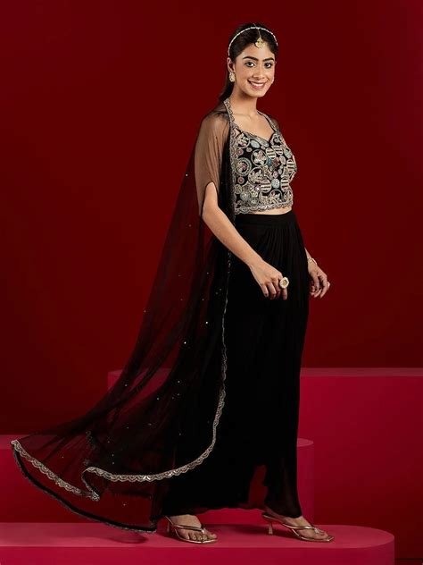 Buy Libas Art Black Embellished Georgette Co-Ords Online at Rs.6649 | Libas