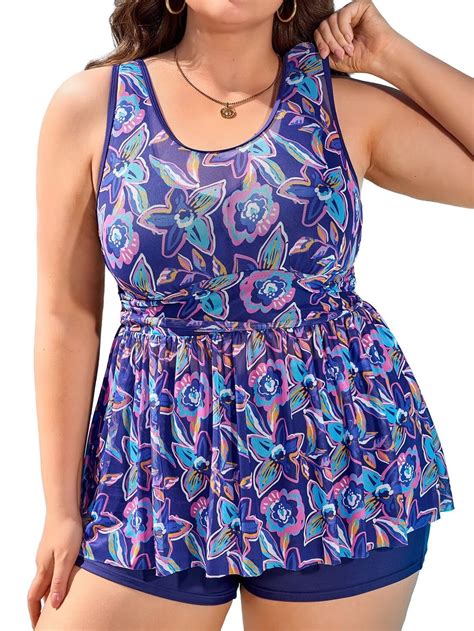 Asoul Plus Size Tankini Swimdress, Flowy 2 Piece Bathing Suit with ...