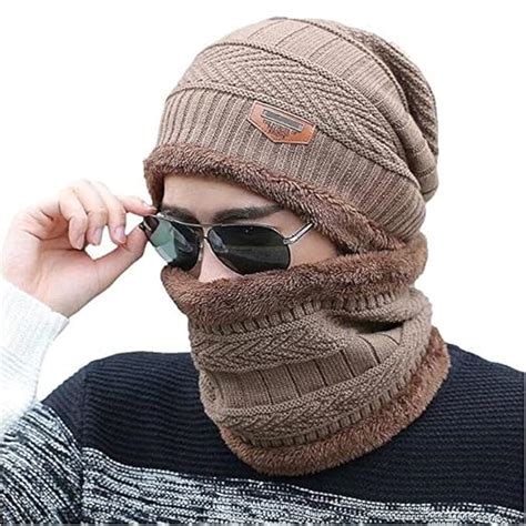 Buy HUNTSMANS ERA Men's Wool, Acrylic Cap (FURSCARFSET321_Beige_Free ...