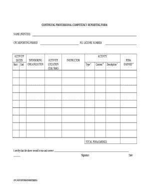 CONTINUING PROFESSIONAL COMPETENCY REPORTING Doc Template | pdfFiller