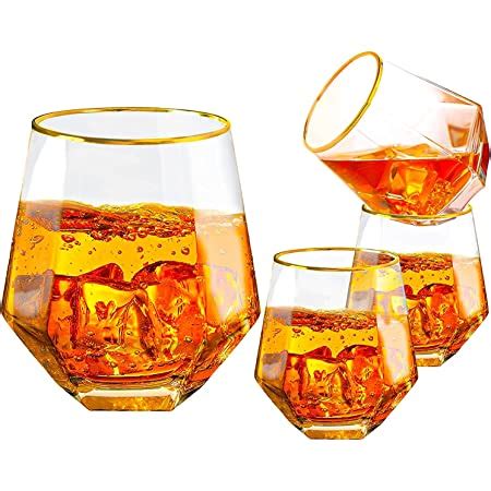 PrimeWorld Diamond Whiskey Glasses 300 ml Set of 6 Pcs, Gold Banded ...