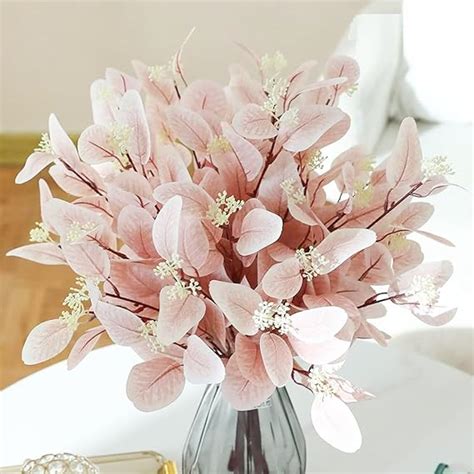 Buy TIED RIBBONS Pack of 6 Artificial Eucalyptus Flowers Bunches (Pink ...