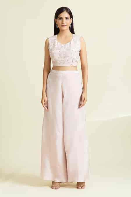 Buy Pink Tissue, Taffeta Embroidery, Sequins V-neck, Blossom ...