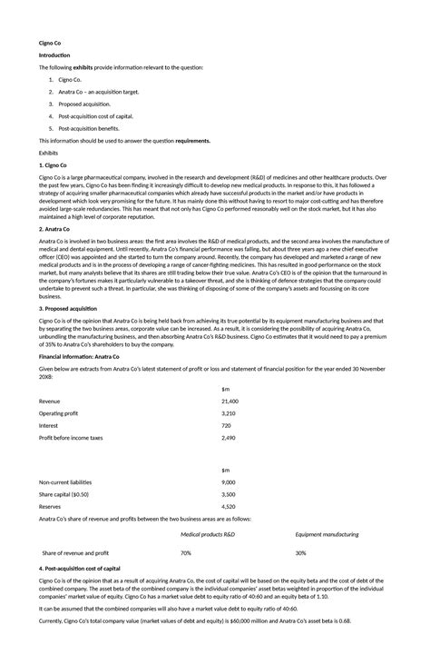 AFM 100% QP - Cigno Co Acquisition Analysis and Financial Implications ...