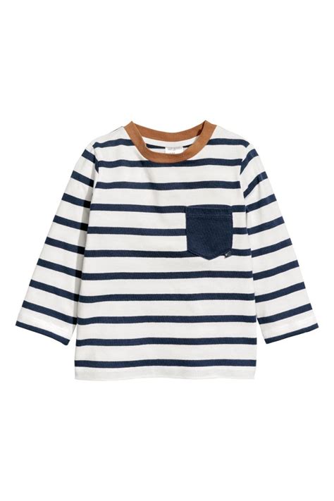 Long-sleeved jersey top - White/Blue striped - Kids | H&M IN