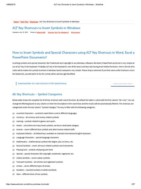 5676ALT Key Shortcuts To Insert Symbols in Windows WebNots | PDF | Computer Keyboard | Microsoft ...