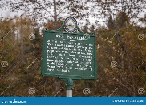 Sign Marking the 45th Parallel in Northern New Hampshire Editorial ...