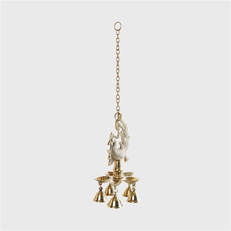 Buy Upasana Gold Textured Metal Peacock Hanging Diya from Home Centre ...
