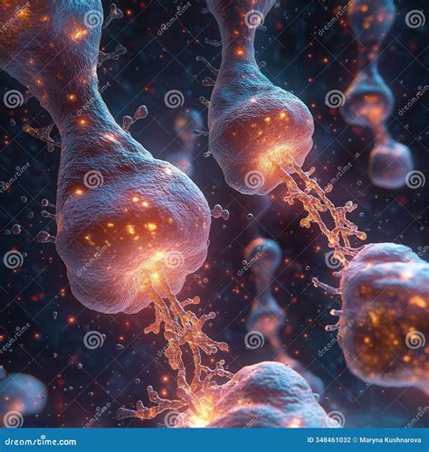 Digital Illustration Shows Neural Synapse Transmission. Vibrant Colors ...