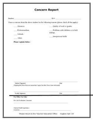 Concern Report Doc Template | pdfFiller