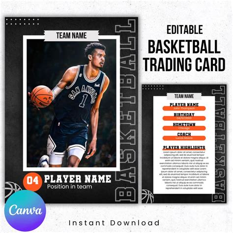 Basketball Trading Card Template, Editable Basketball Card Canva ...