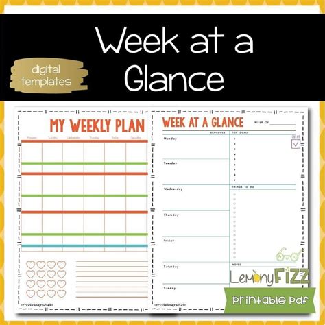 My Week at a Glance Schedules and Printables for DIY Planners - LemonyFizz
