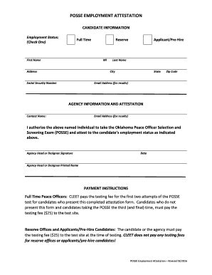 Fillable Online okcareertech POSSE EMPLOYMENT ATTESTATION ...
