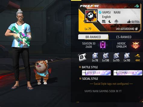 Vamsinani Gaming’s Free Fire MAX ID, stats, guild, rank, monthly income ...