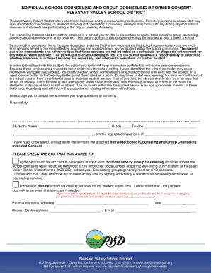 2020-2026 CA PVSD School Counseling Informed Consent - Blank Fillable ...
