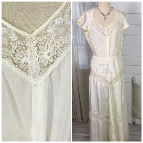 1930s Vintage Ivory Casual Wedding Dress With Peek-a-boo Lace / Casual Art Deco Wedding Dress ...