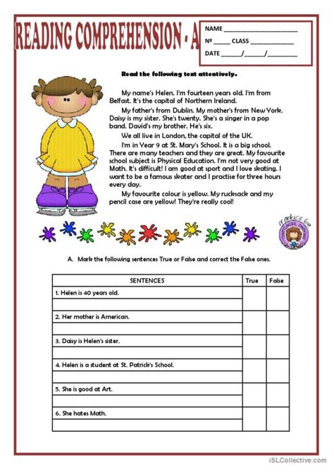 READING COMPREHENSION - A reading fo…: English ESL worksheets pdf & doc