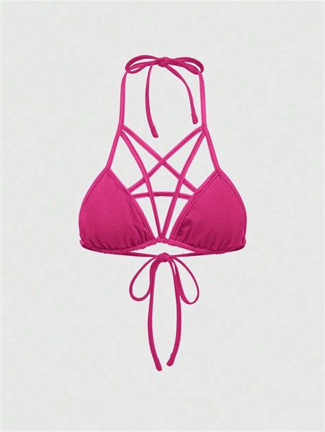 ROMWE Goth Women's Spaghetti Strap Pentagram Strap Lace-Up Triangle Cup ...