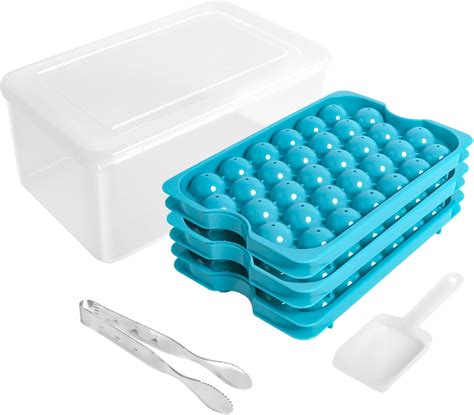 Amazon.com: Round Ice Cube Tray with Lid and Bin Ice Ball Maker Mold, 3 ...