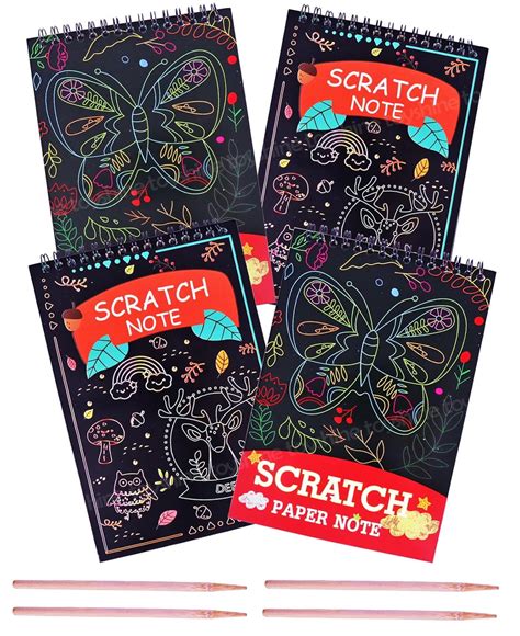Toyshine Pack of 4 DIY Colourful Rainbow Art A5 Size Magic Scratch Book ...