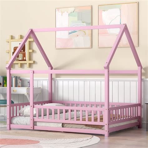 Bellemave Full Floor Bed for Kids, Wood Full Size House Bed Frame with ...