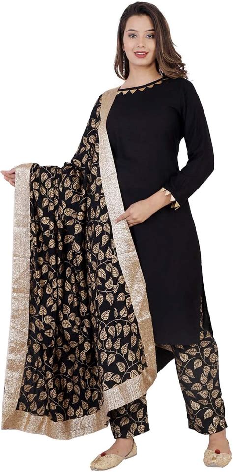 Buy Evozana Women's Rayon Gold Printed Kurti and Pant With Dupatta ...