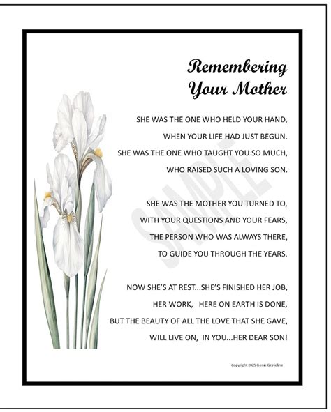 Loss of Mother Poem for Son, Mother Memorial Poem Print Digital Instant ...