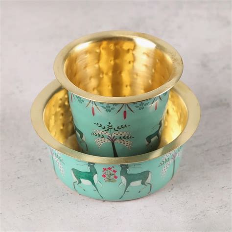 Buy INDIA CIRCUS Mirroring Deer Garden Brass Dabra Set from India ...