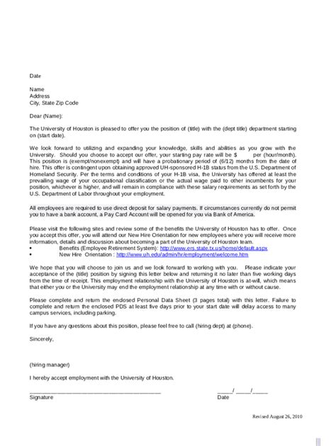 sample promotional job offer - University of Houston Doc Template ...
