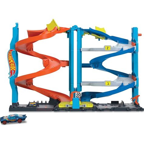 Mattel Hot Wheels City Track Set With 1 Car, 2-In-1 Race Tower That Tra ...