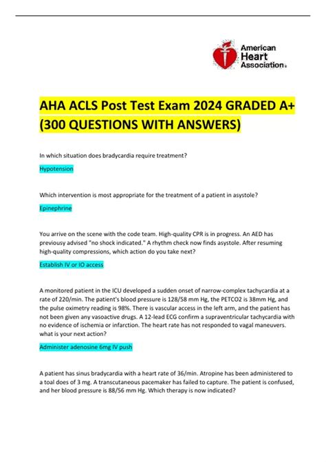 AHA ACLS Post Test Exam 2024 GRADED A+ (300 QUESTIONS WITH ANSWERS ...