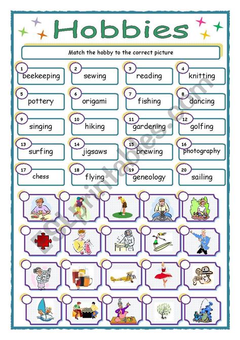 Hobbies ESL Worksheet 的图像结果