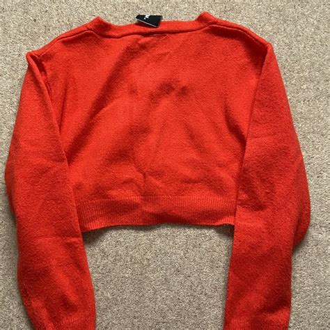 collusion red cropped cardigan worn but still in... - Depop