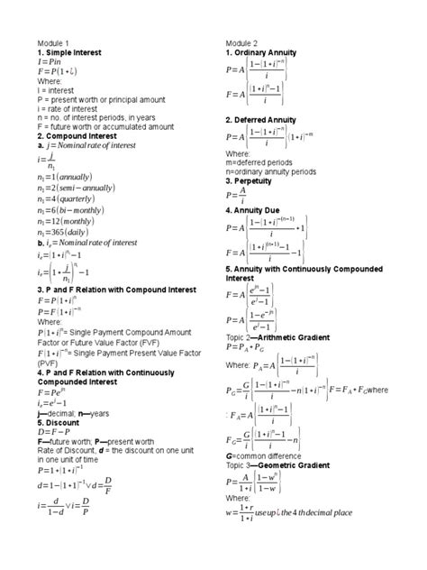 Image result for Engineering Economics Formulas PDF