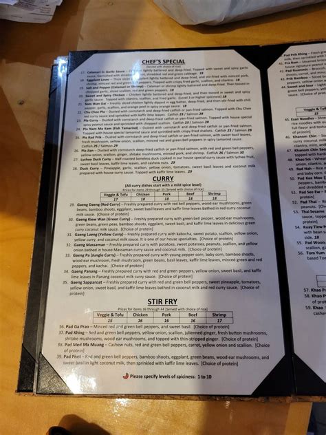 Menu at Thai Ginger Bistro restaurant, Appleton