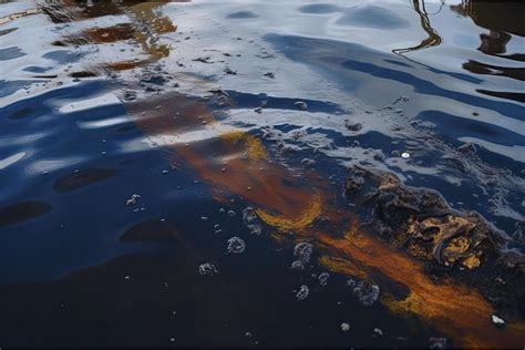 Oil leak from Ship , Oil spill pollution polluted water surface. water ...
