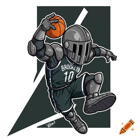 Brooklyn Nets mascot, Brooklyn Knight drawing in action pose on Craiyon