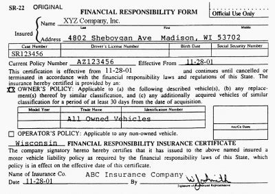 Image result for SR22 Insurance Form