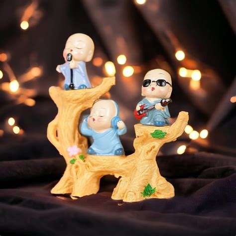 Buy Chocozone Set of 3 Singing Buddha Monks On a Tree Buddha Showpiece ...