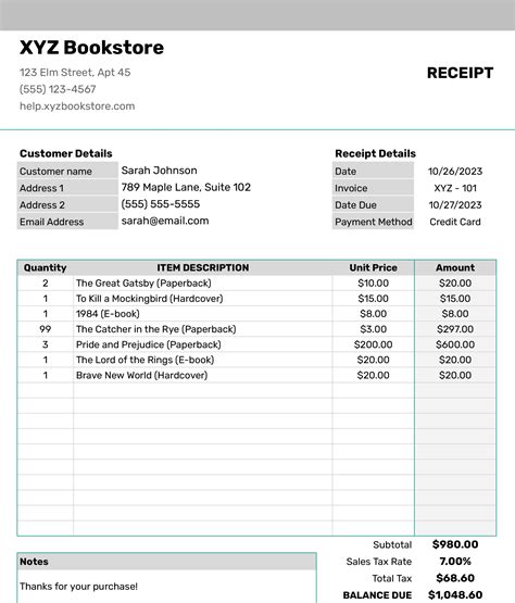 Receipt Template Excel Free