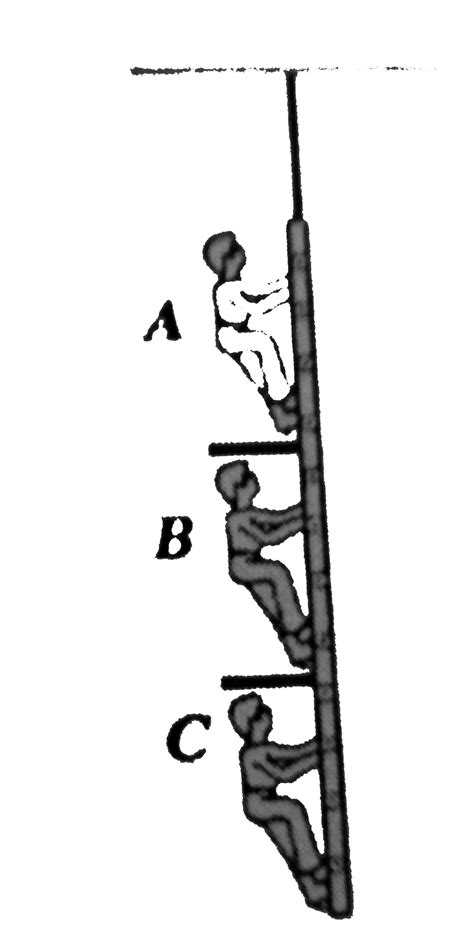 A ladder is hanging from ceiling as shownin figure. Three men A, B and ...